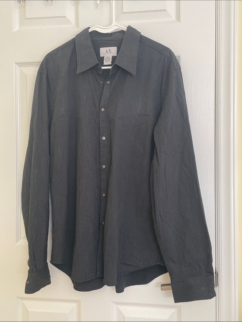 A/X Armani Exchange Men's Dark Charcoal Pinstripe Button-Down Shirt
